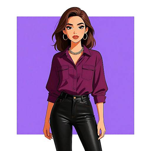 Stylish woman in maroon blouse and leather pants