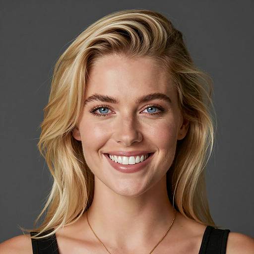 Smiling Blonde Woman with Blue Eyes