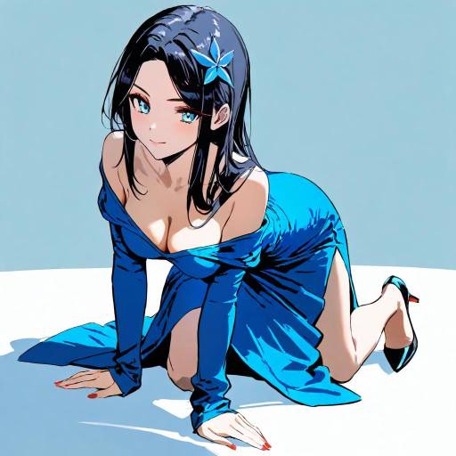 Elegant Sophisticated Woman in Blue Dress