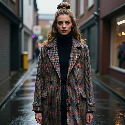 Pompadour Woman in Neon Rain Alley