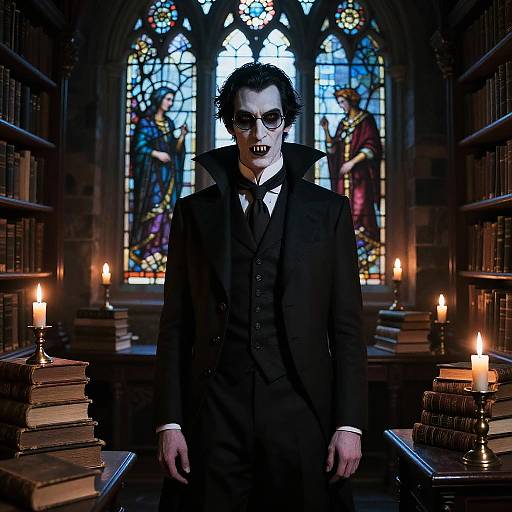 Vampire in Moonlit Gothic Library