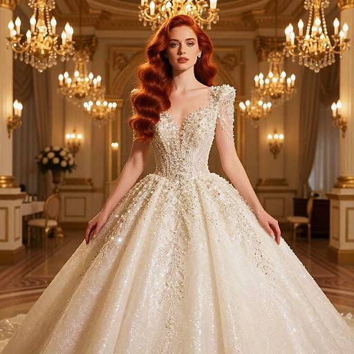 Glamorous Redhead Bride in Ballroom