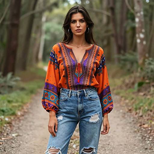 Confident Woman in Bohemian Forest