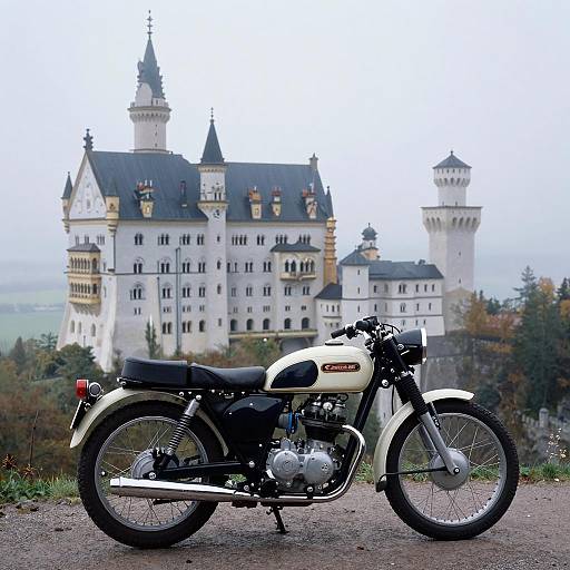 Vintage 1970s Motorcycle at Neuschwanstein Castle