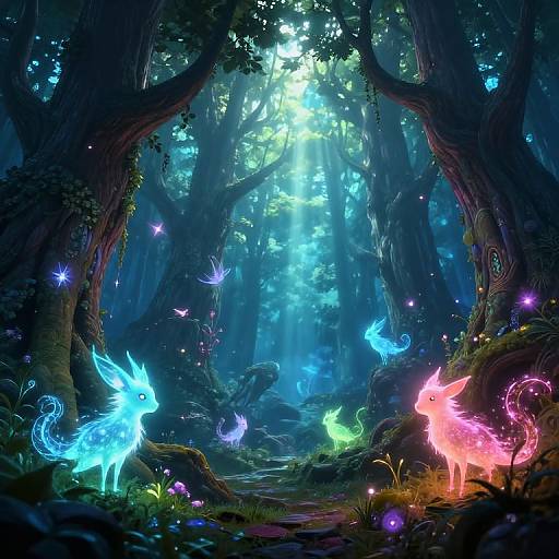 Enchanted Forest with Glowing Creatures