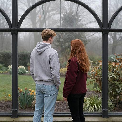 Young Couple Standing in Glass Conservatory