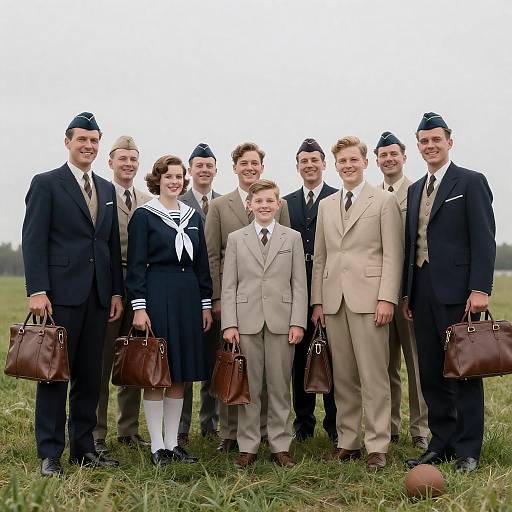 Vintage Aviation Group Photo on Grass
