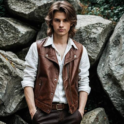 Young Man in Brown Leather Vest Outdoors