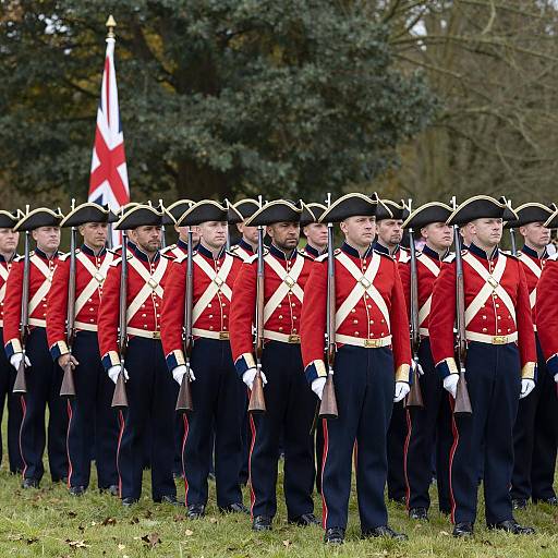 British Soldiers in Formation with Union Jack