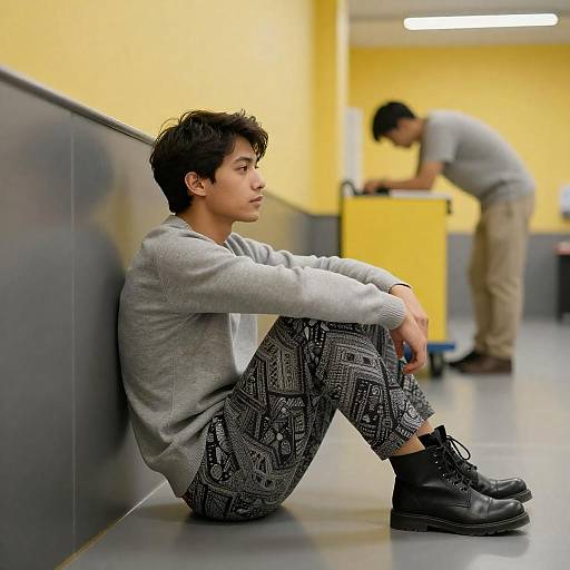 Young Man in Stark Yellow Corridor