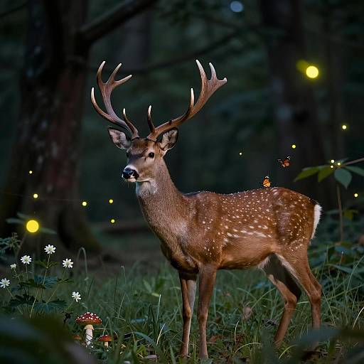 Enchanting Forest Night with Deer