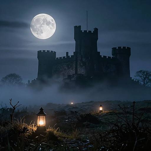 Eerie Nighttime Castle Silhouette
