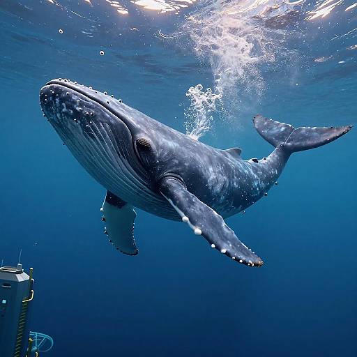 Giant Whale Over Underwater Cyberpunk City