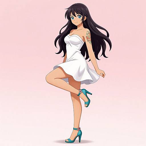 Anime Young Woman in White Dress