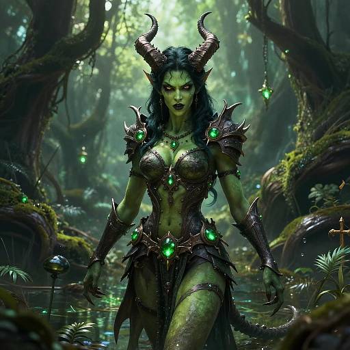 Fierce Green Succubus in Enchanted Swamp