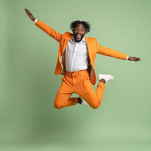 Energetic Joyful Man in Orange Suit