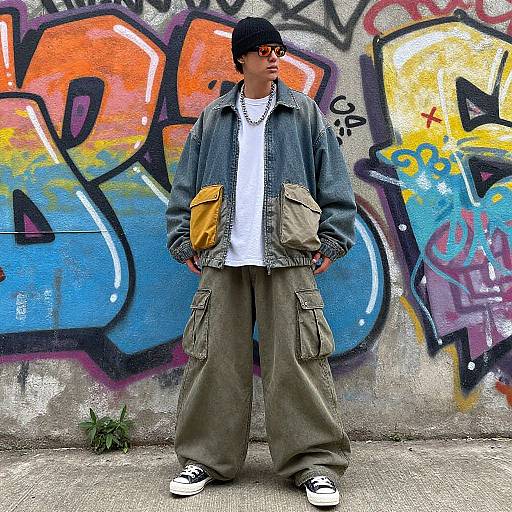 Urban Street Fashion with Vibrant Graffiti