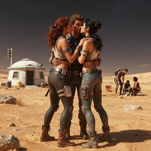 Passionate Embrace in Desert Outpost