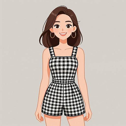 Smiling Woman in Gingham Romper