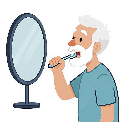 Elderly Man Brushing Teeth Illustration