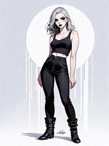 Edgy Woman in Black Outfit