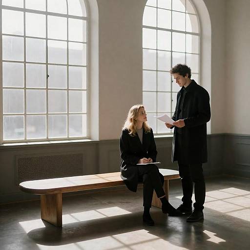 Sunlit Room with People and Shadows