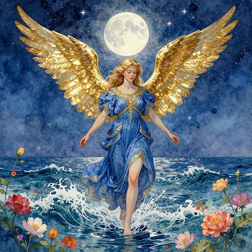 Celestial Angel Walking on Ocean Waves