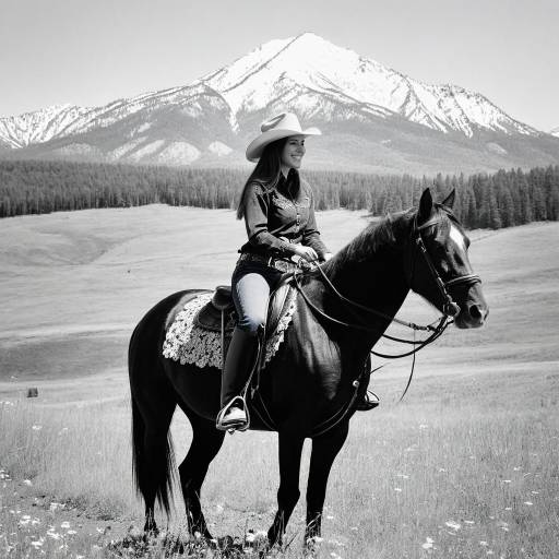 Girl Riding Horse in Monochrome Landscape