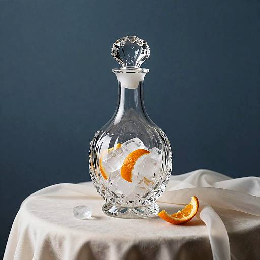 Crystal Decanter with Ice and Citrus Peel