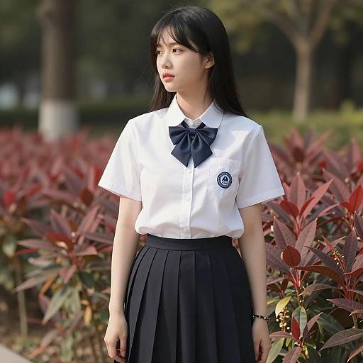 Asian Student Outdoors in Uniform