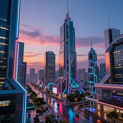 Futuristic Neon Cityscape with Cyber Elements
