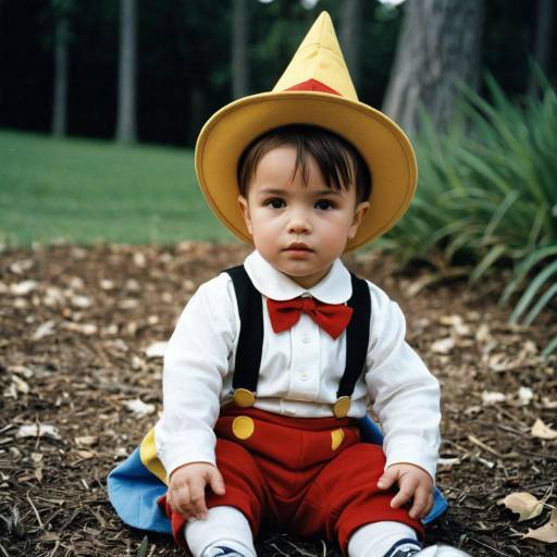 Toddler in Pinocchio Costume Sitting Outdoors