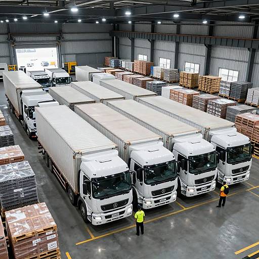 Logistics Trucks in Industrial Warehouse