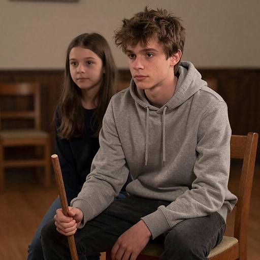 Dimly Lit Duo on Wooden Chair