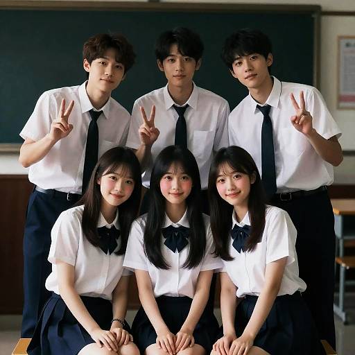 Group of Asian Students in School Uniforms