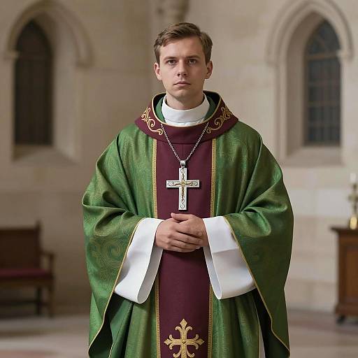 Photorealistic Young Male Priest in Courtyard