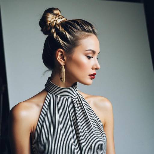 Fashion Model with Braided Bun Hairstyle Fashion Model with Braided Bun Hairstyle