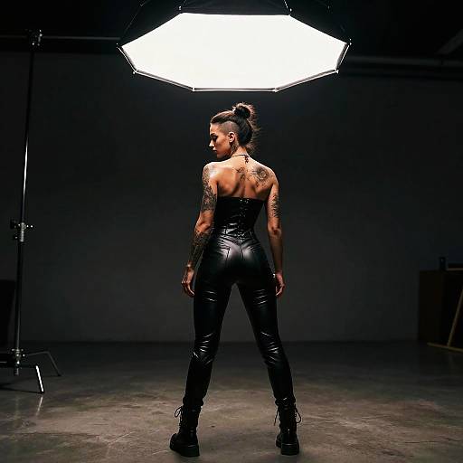 Defiant Tattooed Woman in Leather Corset