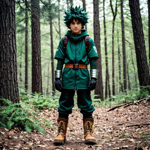 Man in Deku Costume Standing in Forest