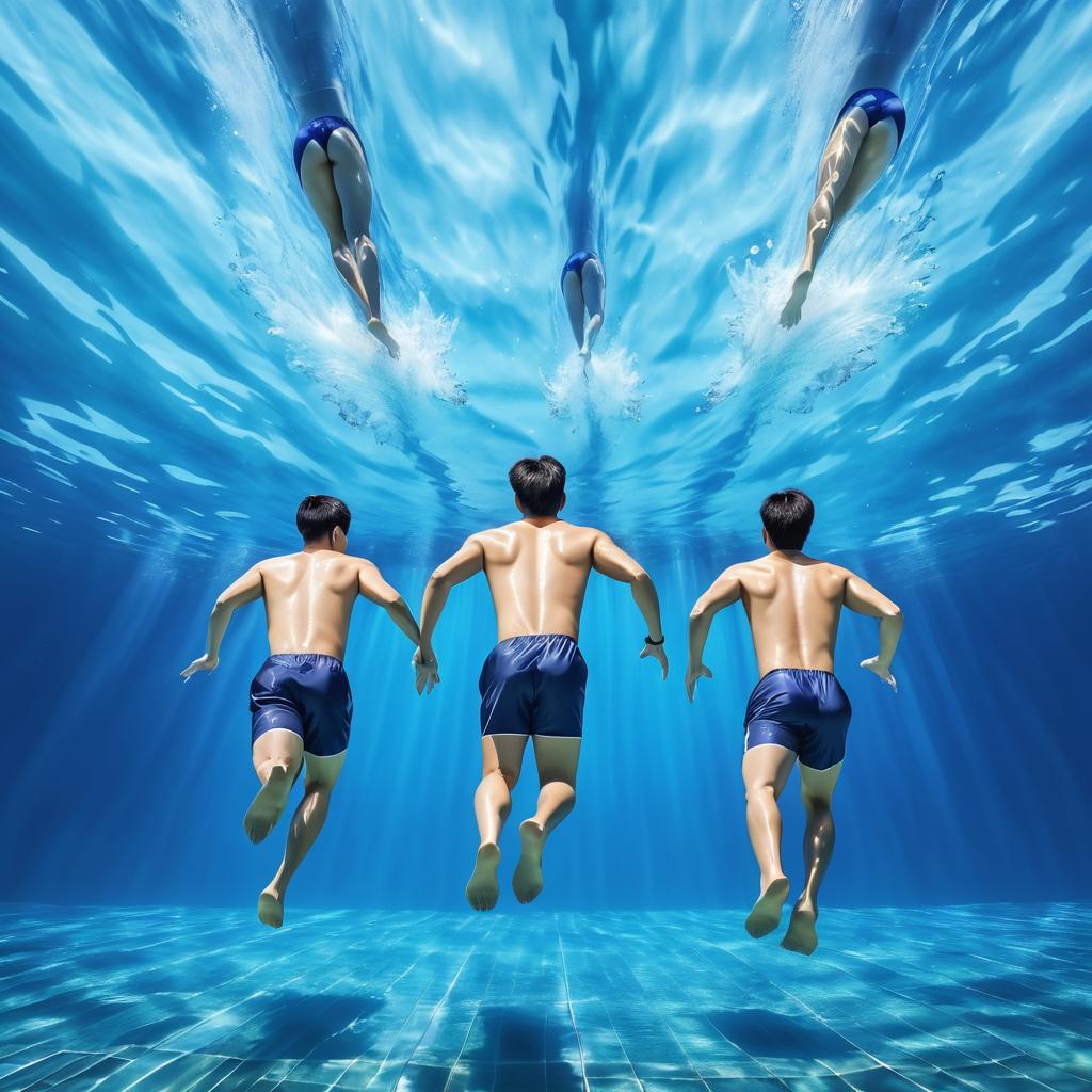 Athletic Swimmers Underwater in Blue Waters