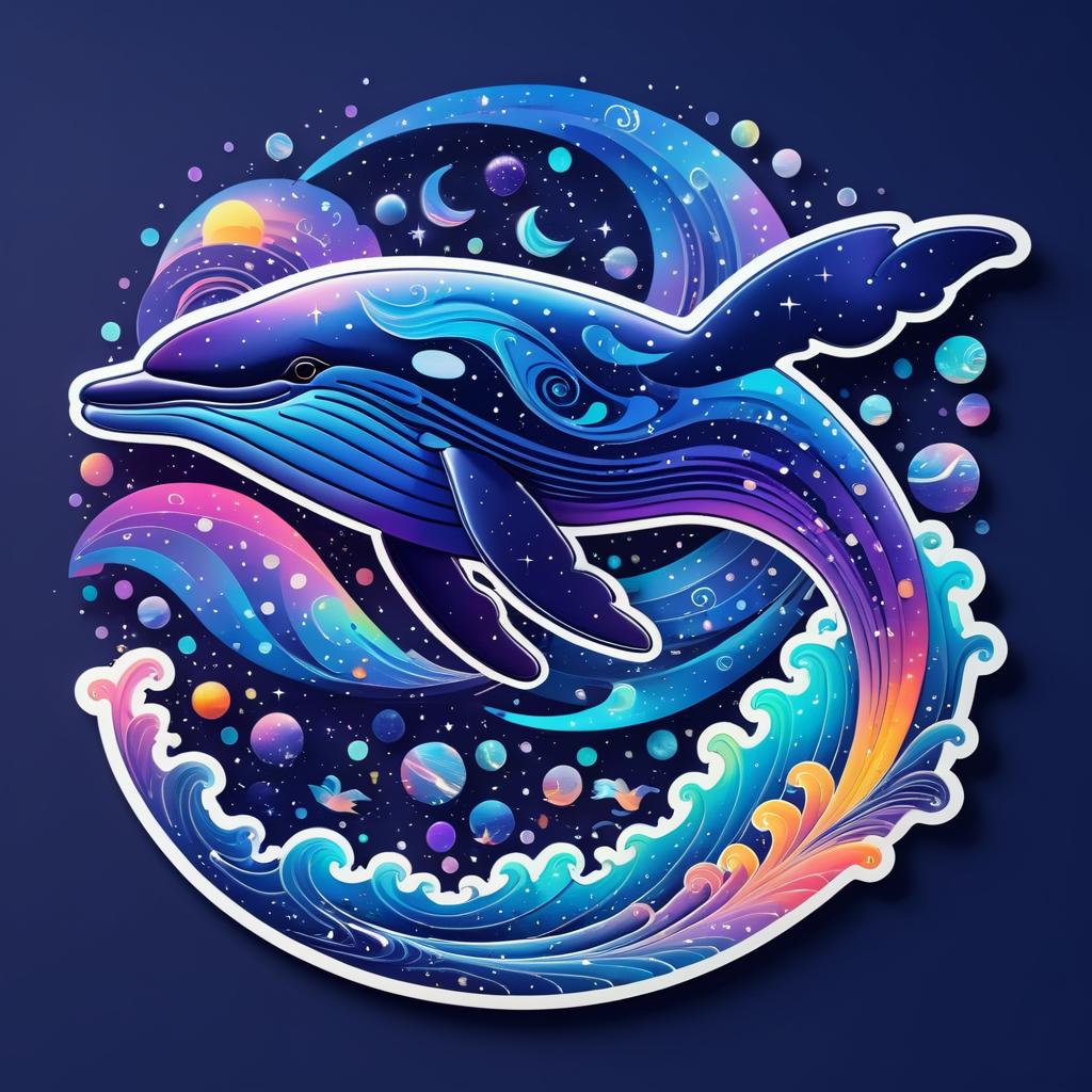 Vibrant Whale Illustration Night Sky Sticker