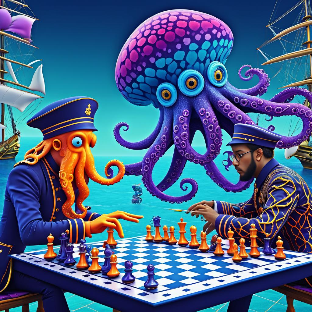 Surreal Octopus Chess Match with Sailor