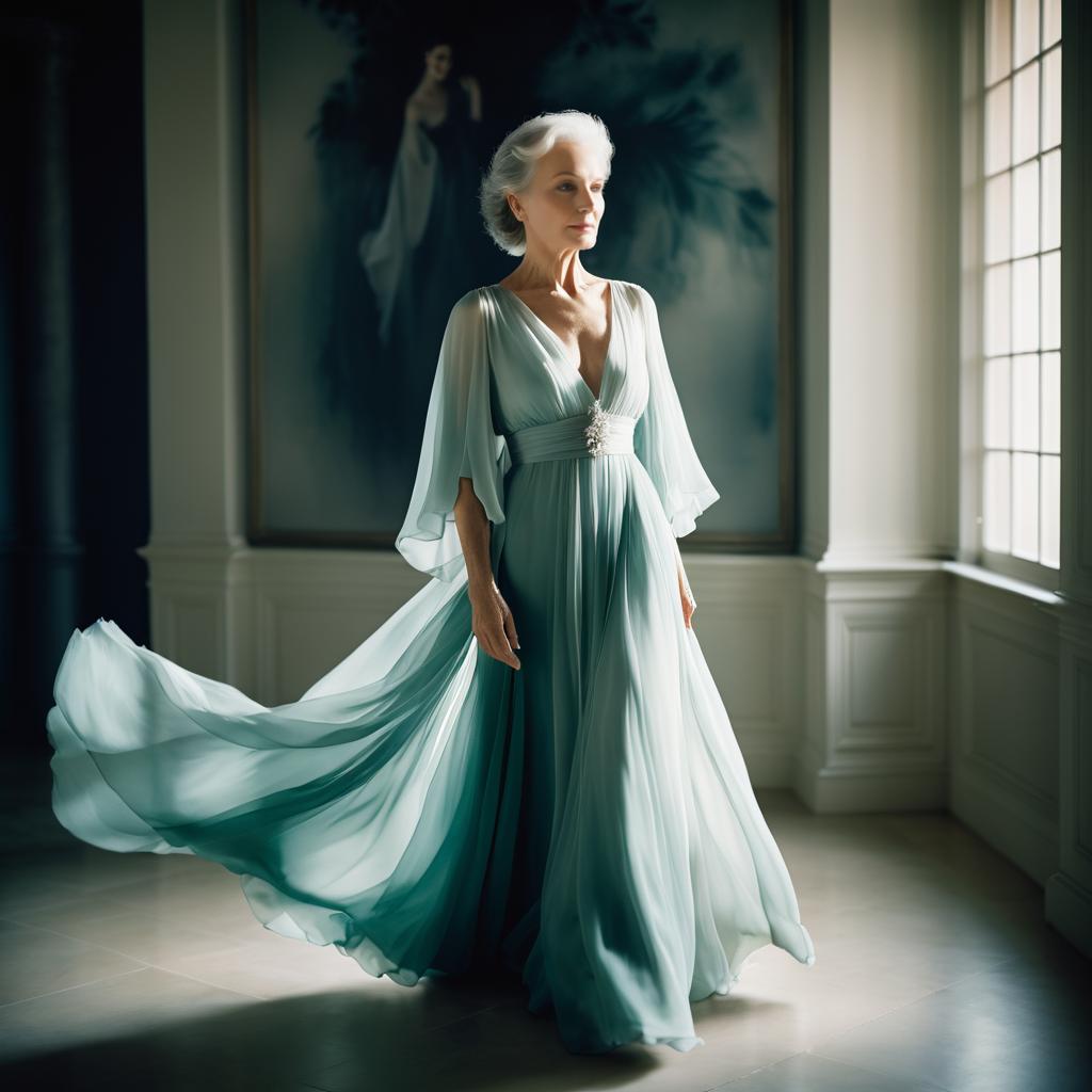 Serene Elderly Woman in Ethereal Gown