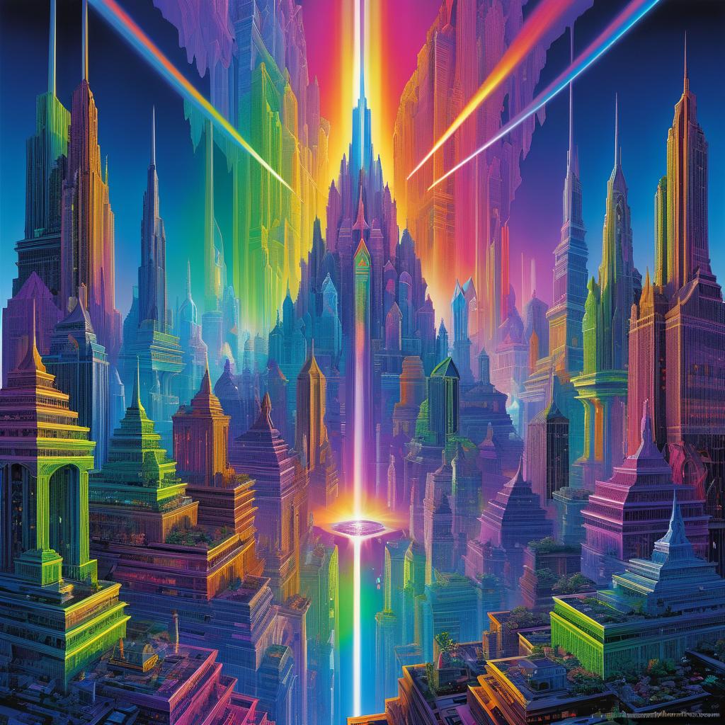 Stunning Neon Rainbow Futuristic Cityscape