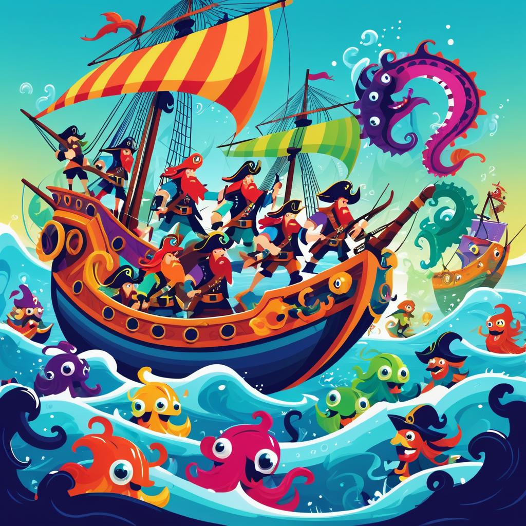 Pirate Battle with a Whimsical Kraken