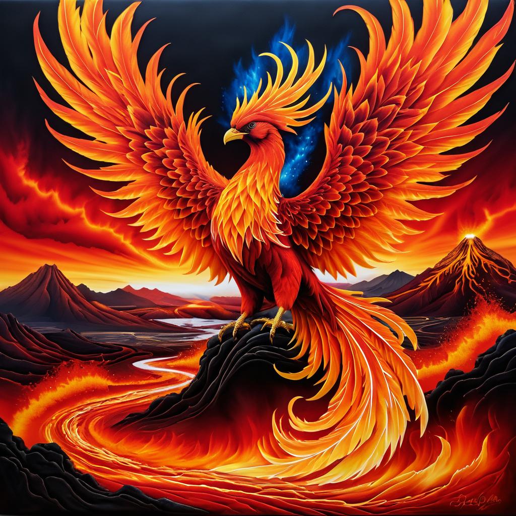 Dramatic Phoenix in Volcanic Landscape