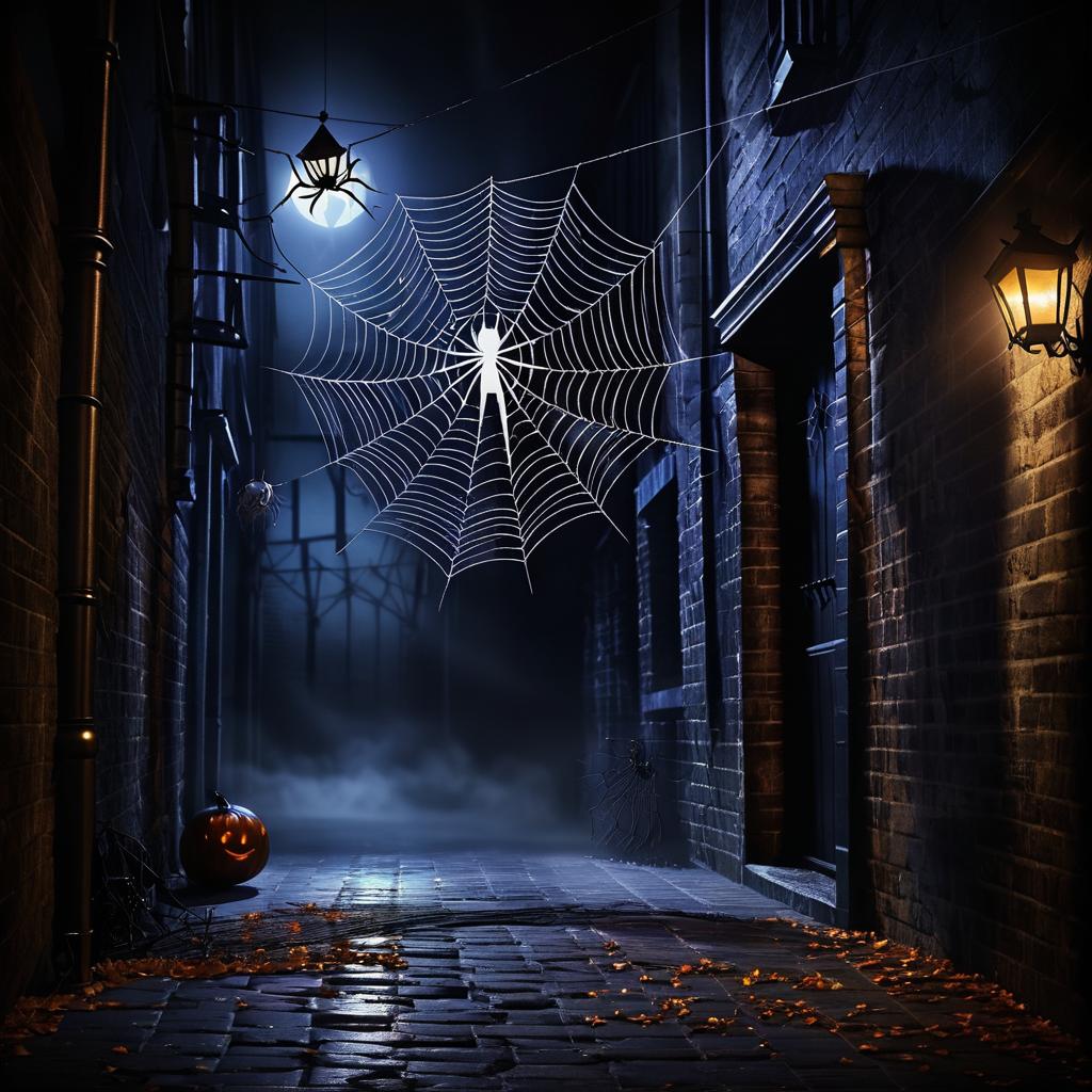 Eerie Halloween Spider in Dark Alley