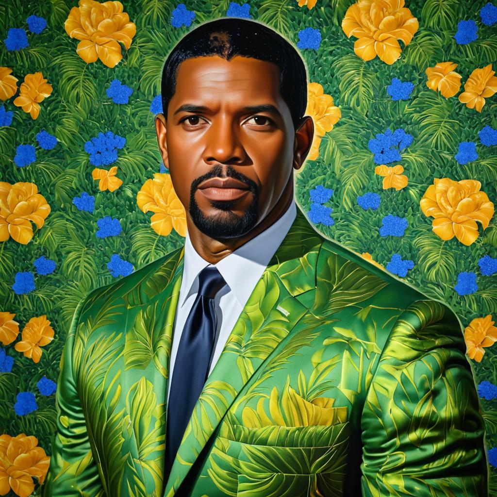 Denzel Washington Portrait in Kehinde Wiley Style