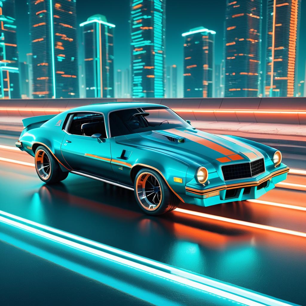 1976 Camaro in Futuristic Neon Skyline