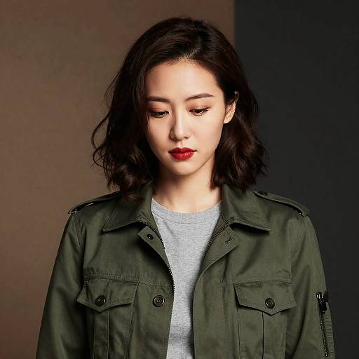 Stylish Woman in Military Jacket Portrait